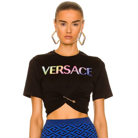 VERSACE Logo Rainbow T-shirt Safety Pin - NWT M